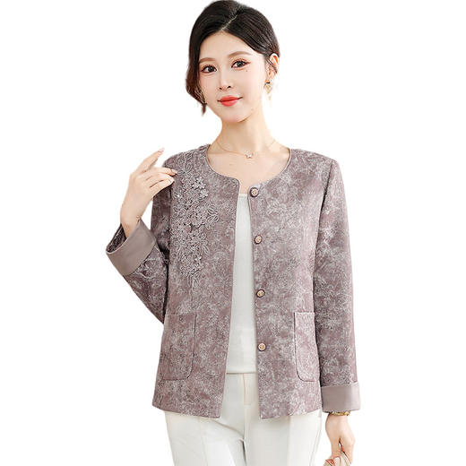 QYM CS25C42-Y时尚短款刺绣订珠印花休闲外套宽松单排扣上衣 商品图4