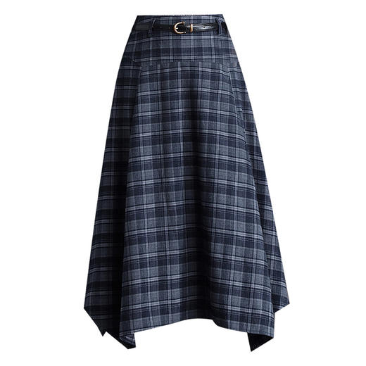 QYM 766-Y不规则半身裙时尚高腰裙气质格纹中长裙 商品图4