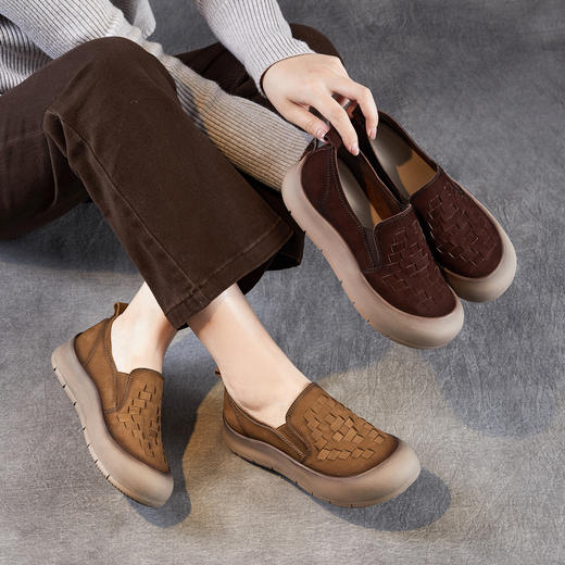 ZM 258669复古编织单鞋厚底休闲鞋一脚蹬深口乐福鞋 商品图0