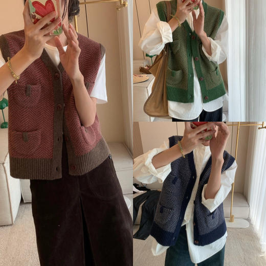 915-6 45R复古针织小马甲 我穿L 五天左右发货 商品图0