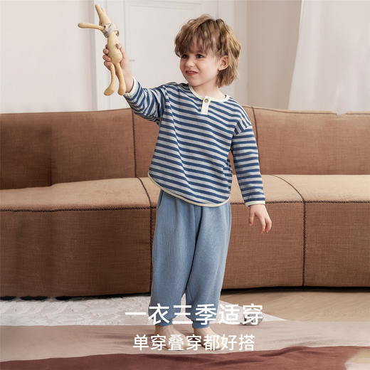 【孕味秒杀专属】嫚熙儿童家居服山茶花华夫格宝宝睡衣套装-H 商品图4