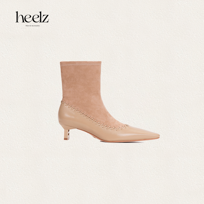 heelz设计师手工鞋履 ｜H 小猫跟手工编织羊翻毛皮瘦瘦靴 4.5公分