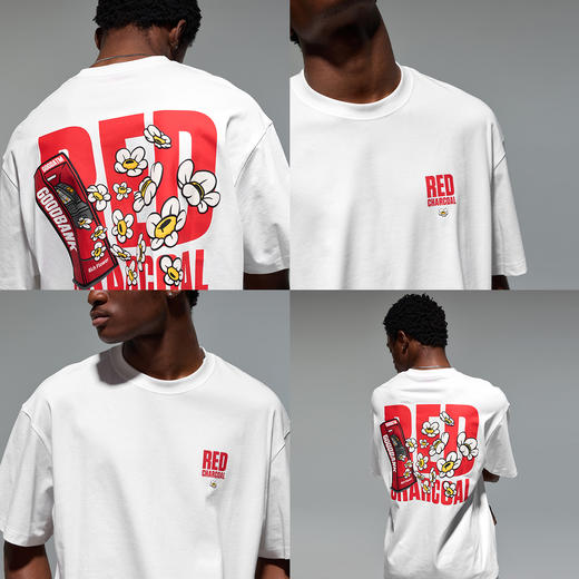 REDCHARCOAL红炭白色速干印花短袖T恤男夏季潮牌宽松情侣男士半袖 商品图4