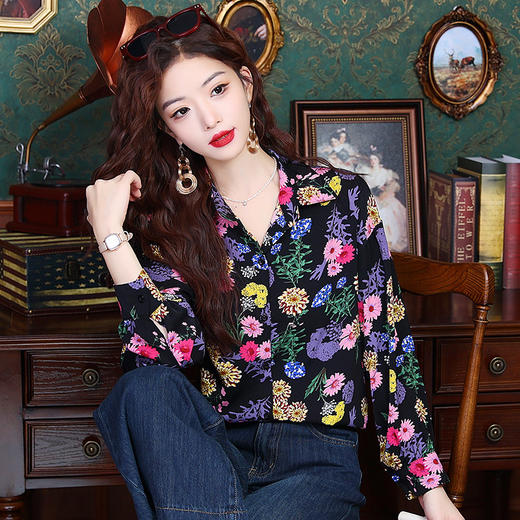 KQL B36M067碎花雪纺衬衫复古洋气衬衣时尚 商品图1