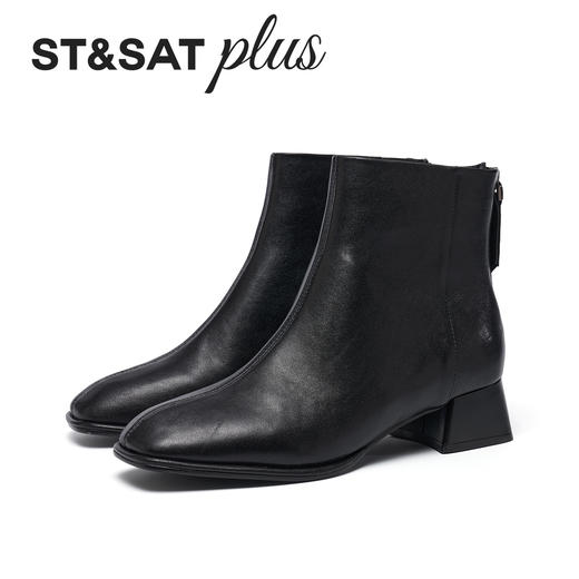 【绒里可选】星期六简约素面百搭粗跟短靴SSD4116177/SSD4118177 商品图5