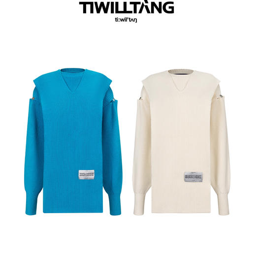 启世录TIWILLTANG“烟雨抉痕”原创针织衫女春季肩部套头毛衣 商品图4
