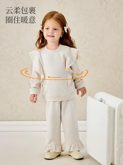 Domiamia 女宝宝套装 针织长袖花边卫衣卫裤 洋气穿搭 商品图0