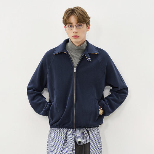 714street奥粒绒撞色卫衣开衫男2025秋冬微宽松落肩翻领夹克外套 商品图1