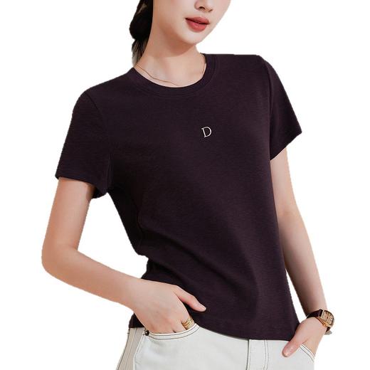 「自j」全新升级【铂金会员109/天猫149/差价40】(00024)洛诗琳气质纯色T恤2025早秋新款修身软糯百搭打底上衣女 商品图4