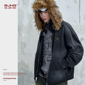 BJHG不计后果暖皮恒温卫衣外套男款秋季潮牌喷染可拆卸毛领外套女
