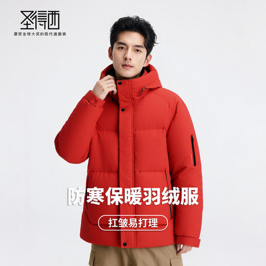 【含鸭绒】圣得西男士加密梭织连帽羽绒服2025秋冬款简约易搭外套 商品图2