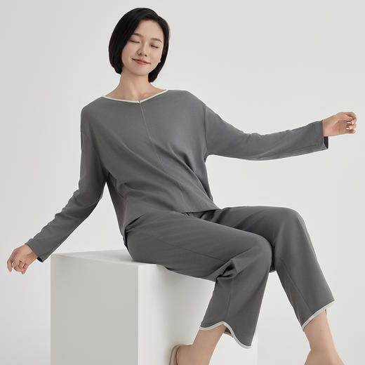 weyo新款秋季女舒感棉领口撞色长袖套服轻盈舒适宽松家居服50709 商品图3