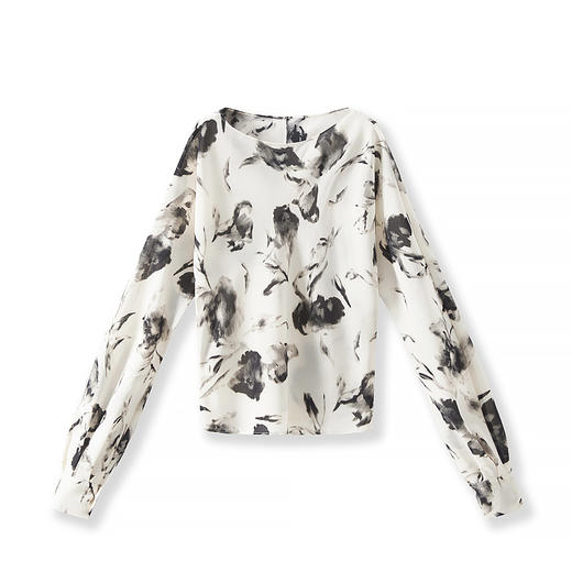 「高货wl」全新升级【铂金会员293/天猫389/差价96】(05725)洛诗琳气质优雅一字肩上衣2025秋季设计感雪纺印花上衣女 商品图4