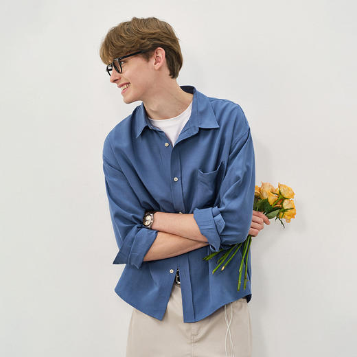 714street莱赛尔亚麻混纺长袖衬衫男2025秋季高级感抗皱休闲衬衣 商品图1