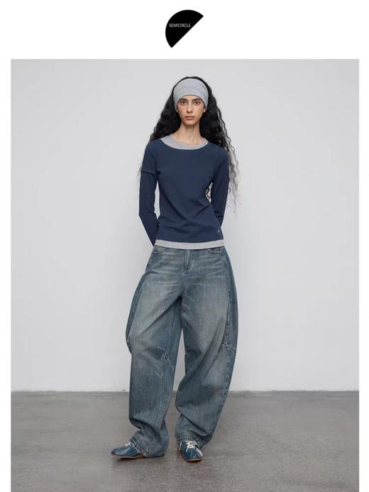 半圆/Q5327879/不对称假两件撞色t恤 商品图1