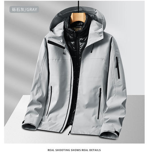 高阶品质 石墨烯发热 聚酰亚胺棉内胆 男士户外三合一可拆卸冲锋衣 保暖两件套棉外套BS23071-T 商品图9