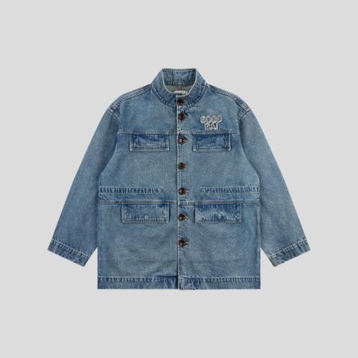 GOODBAI logo多口袋翻领oversize抽绳牛仔外套 商品图1