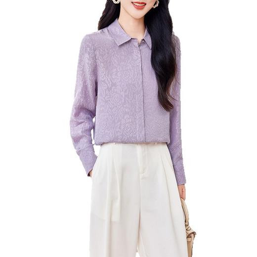 KQ19姆米冠乐绉暗门襟宽松职业长袖女式白衬衣衫女士上衣2025秋真丝 商品图4