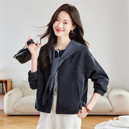 时尚格子拼接，高级灰上衣小个子外套HR-MUQQ1334 商品图1