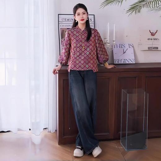 雀说新中式国风长袖衬衫新款洋气宽松显瘦印花衬衣气质上衣ALYDD-126 商品图3