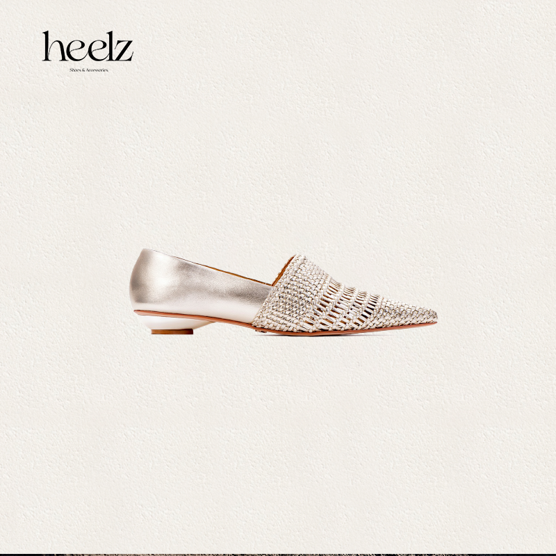 heelz艺术工坊系列｜手工编织羊皮尖头平底鞋2公分