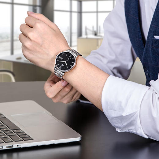 依波手表男机械表正品简约商务防水日历手表钢带手表男士5624 商品图3