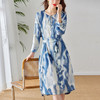 丁摩新款桑蚕丝连衣裙显瘦中年长袖高贵气质真丝印花裙AL3758 商品缩略图3