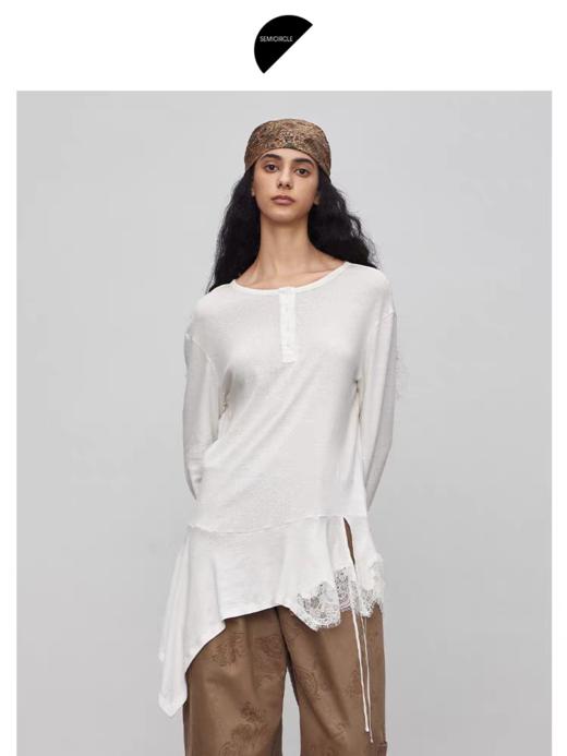 半圆/Q5337826/不规则长袖白色T恤 商品图0