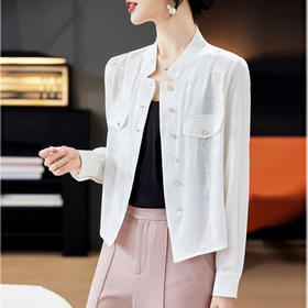 丁摩真丝短外套女小衫新款单排扣开衫立领减龄桑蚕丝短款AL1225