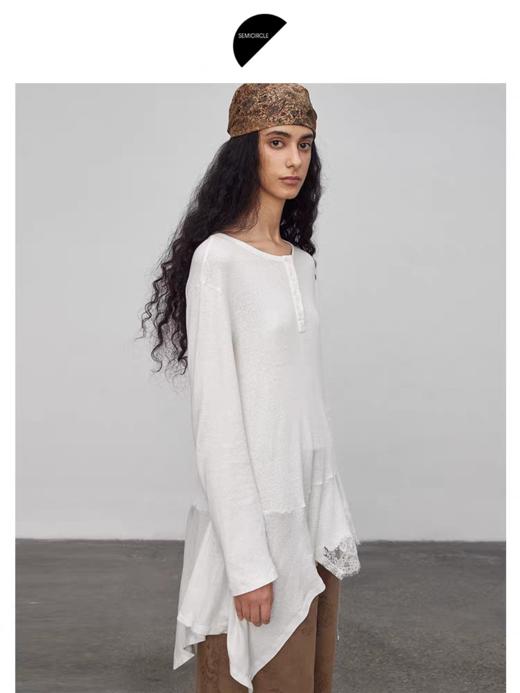 半圆/Q5337826/不规则长袖白色T恤 商品图1