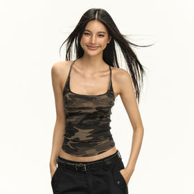Ariseism美式设计感迷彩烫钻短款吊带背心女夏季外穿显瘦修身上衣