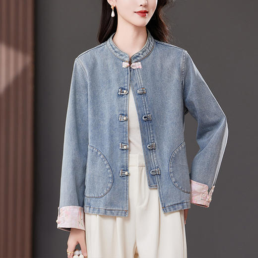 雀说新中式国风牛仔短外套新款气质复古百搭减龄唐装上衣AL2519 商品图0