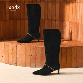 heelz设计师手工鞋履 ｜游牧风手工编织羊翻毛皮高跟骑士靴 6公分