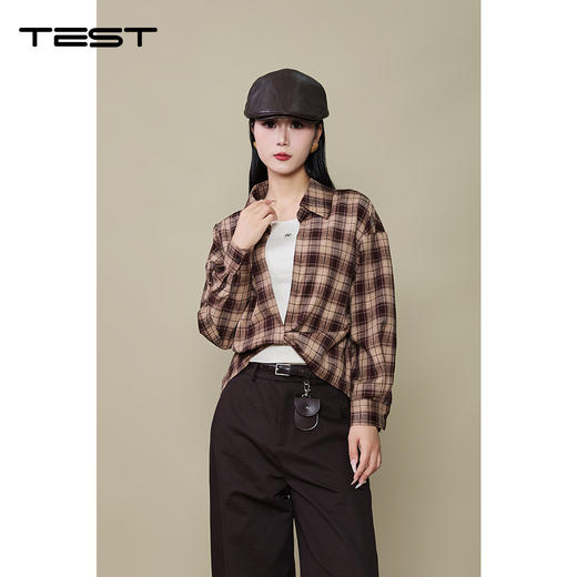 秋上新复古格纹衬衫内搭白色T恤两件套1253089 商品图1