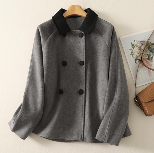 雀说新款文艺宽松大码女装显瘦灰色呢子大衣毛呢外套AL6156 商品图3