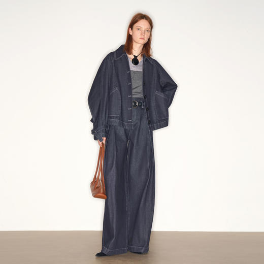 lost in echo2025早秋新款高级时尚宽松斗篷原色牛仔风衣短外套女 商品图3