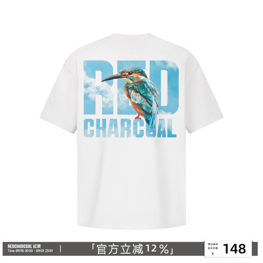 REDCHARCOAL 红炭凉感速干翠鸟印花短袖T恤男潮牌夏宽松情侣半袖 商品图0