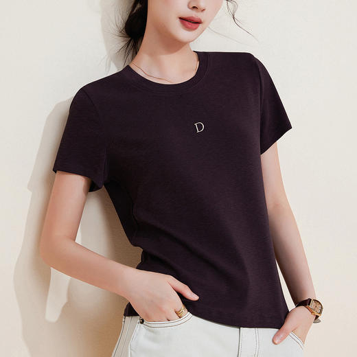 「自j」全新升级【铂金会员109/天猫149/差价40】(00024)洛诗琳气质纯色T恤2025早秋新款修身软糯百搭打底上衣女 商品图2