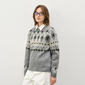 714street羊毛混纺费尔岛毛衣男2025秋冬情侣款落肩宽松针织衫女