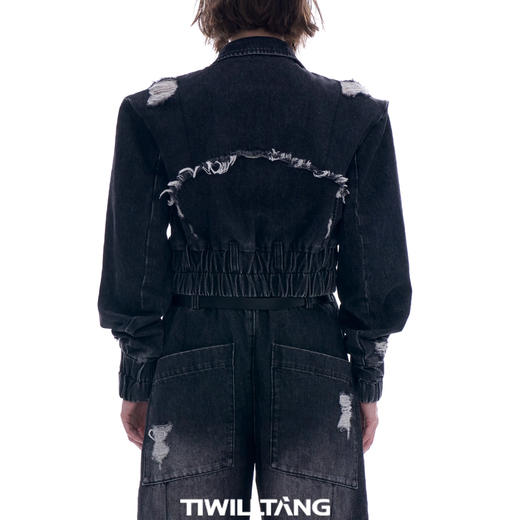 启世录TIWILLTANG “摇滚余晖”破洞牛仔外套女春秋显瘦水洗夹克 商品图2