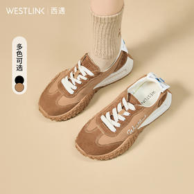 西遇厚底德训鞋女新款秋季复古芭蕾风休闲鞋黑色软底运动鞋子V1857137