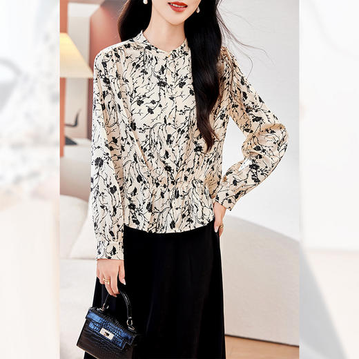 KQ2025秋季真丝碎花衬衫女长袖打底衫洋气小衫气质显瘦桑蚕丝上衣女 商品图2
