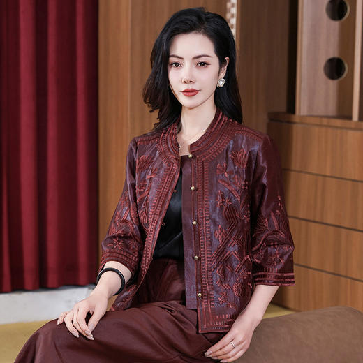 丁摩真丝高端时尚刺绣香云纱上衣五分袖大牌桑蚕丝外套AL2903 商品图2