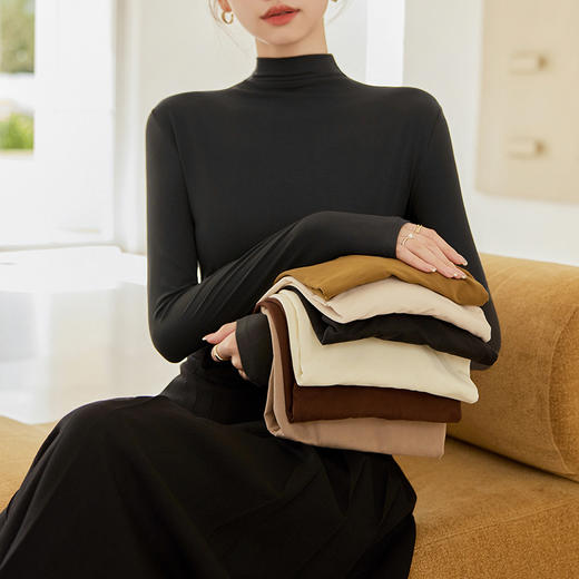 买一送一任选2件半高领打底衫女长袖秋冬新款立领纯色内搭T恤打底秋衣上衣女T桖衫 商品图1