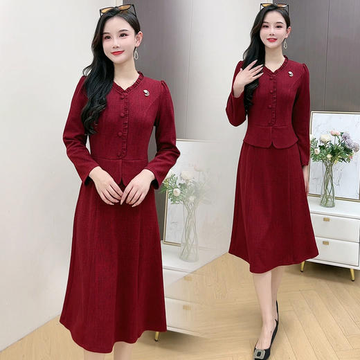 QYM 1125X22-Y假两件连衣裙气质时尚简约收腰中长裙 商品图0