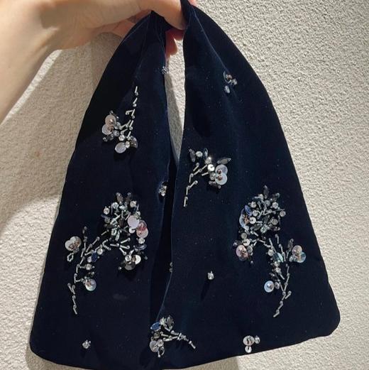 预售 低调中式美 手工华丽精致钉珠丝绒福袋手提包 商品图5