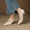 【预售5天】时尚尖头细跟浅口单鞋女百搭纯色韩版风一字扣带羊皮中跟皮鞋JLY&18-759 商品缩略图2