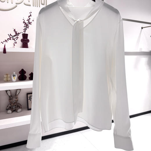 火桐hooton铂金系列 重磅23姆米乔缎V领飘带真丝上衣YT3036 商品图1