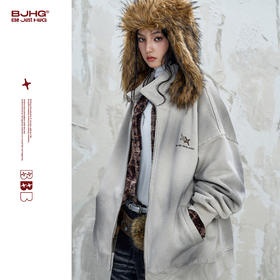 BJHG不计后果暖皮恒温卫衣外套男款秋季潮牌喷染可拆卸毛领外套女