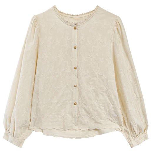 丁摩 蕾丝花边圆领衬衫女长袖秋装纯棉刺绣上衣绣花衬衣5ZF-58031 商品图4